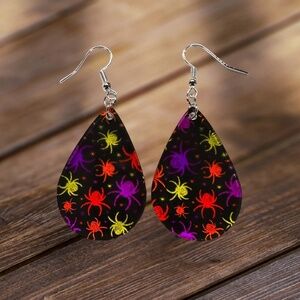 Halloween colorful spider earrings, teardrop earrings
